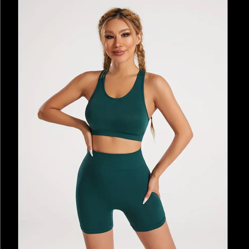 Teal Sports Bra And Shorts Set